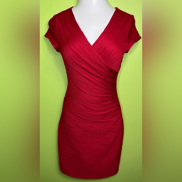 JOSEPH RIBKOFF RED CAP SLEEVE RIBBED BODYCON DRESS SIZE 6 - Picture 1 of 5